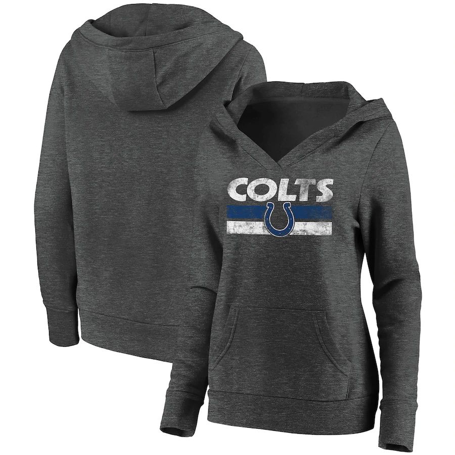 Women Indianapolis Colts Fanatics Branded Heathered Charcoal First String V-Neck Pullover Hoodie->women nfl jersey->Women Jersey